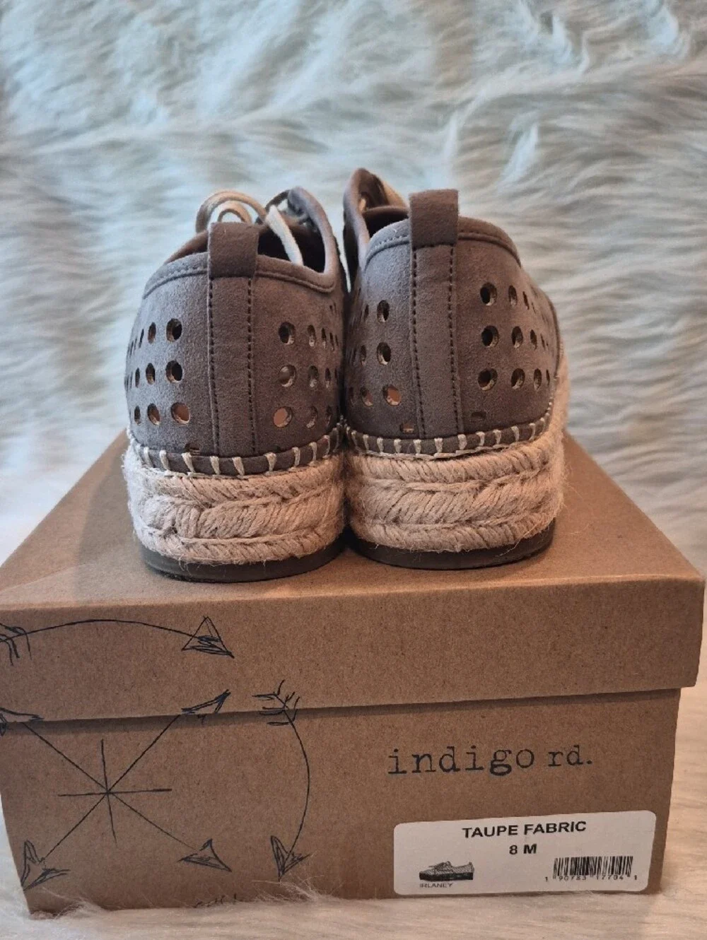 Indigo Taupe Perforated Platform Espadrille Slip-Ons SZ 8